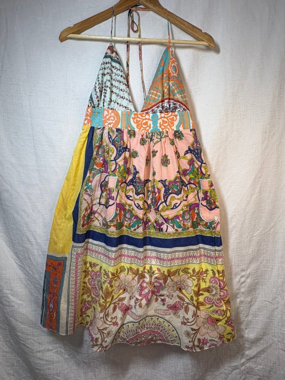 Alice & Trixie Halter Dress 100% Cotton Colorful Boho Patchwork, USA Made, Sz M